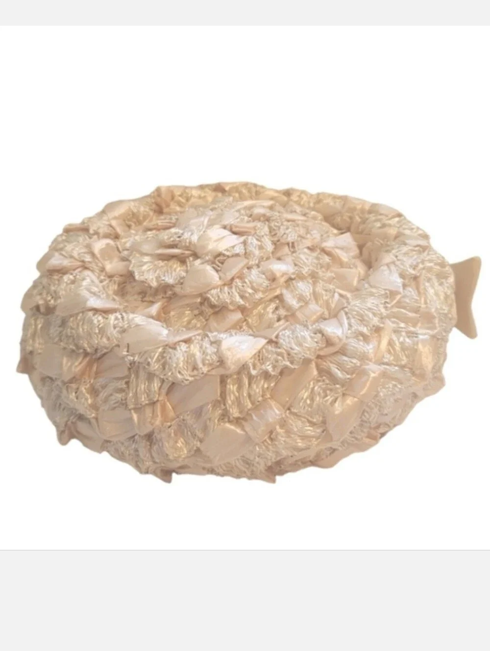 Vintage Pill Box Hat Champagne Ivory Lace & Satin Ranleigh Brand Size Medium - Picture 2 of 11